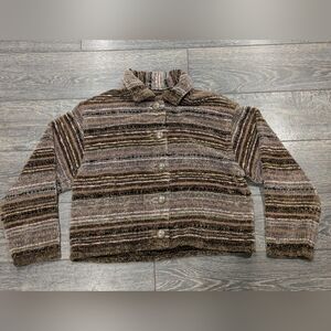 Gretel Underwood Santa Fe Large Hand Wooden Jacket Sweater Coat Southwestern